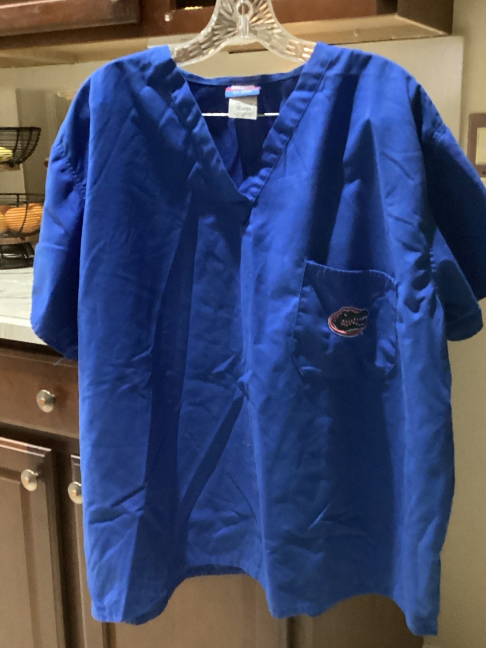 Blue V-Neck Short Sleeve Scrub Top with Gators Pocket Patch